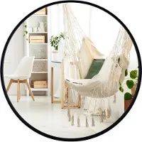 Costway Miroir rond noir de 61 cm de diamètre, miroir mural avec cadre en métal inoxydable brossé mat