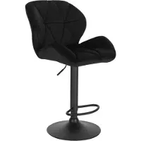 Merkloos Tabouret de bar - velours noir - Avec dossier - Réglable - Hauteur d'assise 60-82cm - 1 pièce