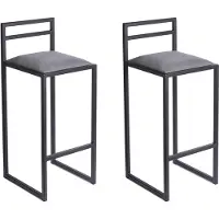Ferro Lot de 2 tabourets de bar, noir, 95 cm avec dossier - tabouret de bar en métal avec assise rembourrée - style loft industriel - gris