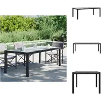 vidaXL Table de jardin noire 190x90x75 cm Verre trempé Poly rotin - Tables de jardin