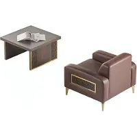 Xl Moebel Gmbh Bureau Set 2pcs Fauteuil avec table basse Salon Marron Unicolore