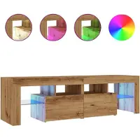 Syfax Meuble TV avec lumières LED chêne artisanal bois d'ingénierie