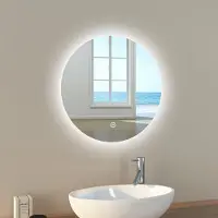 Emke Miroir de salle de bain LED Miroir de salle de bain avec éclairage rond 50cm Miroir lumineux à intensité variable avec interrupteur tactile Miroir LED à économie d'énergie