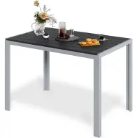 StarTech.com Table de jardin - Table à manger d'extérieur - Structure aluminium - Plateau lames 9,5×7 cm - 110×70×73 cm - Pour 6 personnes - Gris