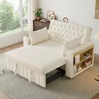 OKWISH Canapé-Lit Convertible - Canapé-Lit Multifonction avec Coffre de Rangement et Port USB - Avec Porte-Gobelet et Coussins - Tissu Chenille - Beige