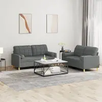 Prolenta Maison Exclusive - Ensemble de canapés 2 pièces avec coussins, tissu gris foncé