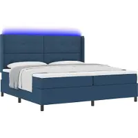 Syfax Lit à ressort LED avec tête de lit Bleu 200 x 200 cm tissu
