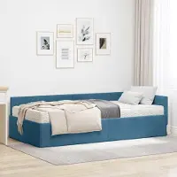 Prolenta Lit exclusif - Structure en forme de L avec matelas, 2 pièces, bleu, 80 x 200 cm, en velours