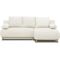 MIKA Canapé d'angle droit - 3 places - - Tissu bouclé écru - Rangement - 192 x 84 x 93 cm