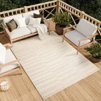 Tapiso Tapis Outdoor Indoor Salon Chambre Design Moderne Terrasse Balcon Crème 120 x 170 cm