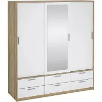 Dmora Line Armoire Chêne structuré Blanc brillant