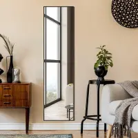 Northix Miroir sur toute la longueur 160 x 40 cm Miroir sur pied et miroir mural 2 en 1 en verre incassable noir