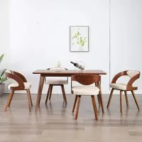 vidaXL Lot de 4 chaises de salle à manger avec accoudoirs, chaise de salle à manger, chaise de cuisine, structure en bois, chaise pour salle à manger, cuisine, crème bois courbé similicuir