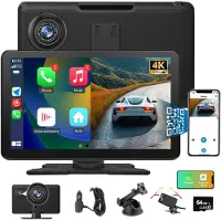 Hexinex Autoradio Android Carplay 9 pouces, caméra de tableau de bord 4K, AUX, carte SD, BT, GPS, navigation, lien miroir, FM