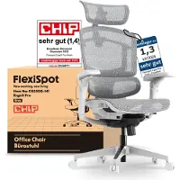 FlexiSpot ErgoX Pro Chaise de bureau ergonomique réglable en hauteur sur 12 positions Accoudoirs 7D Support lombaire 5D Appui-tête 4D Capacité de charge 250 kg Assise résille Gris