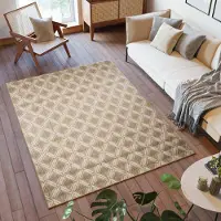 Tapiso Tapis Outdoor Salon Chambre à coucher Modern Design Terrasse Balcon Tapis Cuisine Indoor Beige Marron clair Carré Losange Aspect sisal Résistant 140 x 200 cm