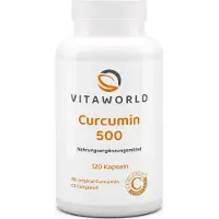 Vita-World GmbH Vitaworld Curcumine 500 | 120 gélules | Curcumine C3 Complex originale | hautement dosée | Extrait de poivre noir | végétalien