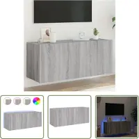 The Living Store Armoire TV murale avec lampes LED Gris Sonoma 100x35x41 cm