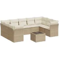 vidaXL Ensemble de salon de jardin 10 pièces avec coussins Beige Poly Rattan