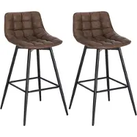 Merkloos Tabouret de bar en cuir - Marron - Avec dossier - Ergonomique - Lot de 2 - Pour la cuisine