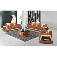 JV Möbel Ensemble de canapé complet 3pcs Marron Set Canapés JVmoebel