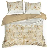 Eurofirany | Parure de lit - Linge de lit - en coton - 220 x 200 cm - Housse de couette - blanc orange - Feuilles