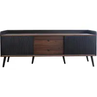 StarTech.com Meuble TV bas - Meuble TV - Avec portes et tiroirs - Étagères - Design moderne - H 58 cm L 160 cm P 40 cm - Noir et bois naturel