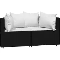 Syfax Canapés d'angle de jardin et coussins 2pcs Noir Résine tressée