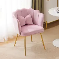 Merax Chaise rembourrée avec noeud Coussin décoratif (1 pc), Chaise de salle à manger Fauteuil de salon en velours avec dossier en forme de pétale et pieds en métal doré