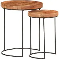 Syfax Ensemble de table basse 2 pcs bois d'acacia massif et acier