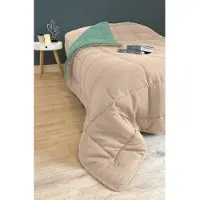 Toison D'or Couette chaude Microfibre Calgary, 240x260cm, 400g/m², Beige Galet & Vert Lac, 100% Polyester, OEKO-TEX