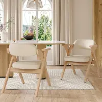 Flieks Chaises de salle à manger pliantes, Lot de 2, Chaises de cuisine Chaise de salon avec coussin, Table pliante pour salle à manger, 64.5x66.5x73cm, Lin, Naturel