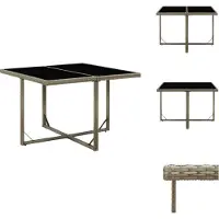 vidaXL Table de jardin Gris 109x107x74 cm Poly rotin et verre - Tables de jardin