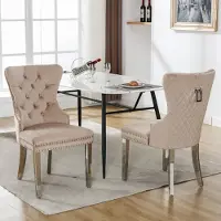 Flieks Chaises de salle à manger, Lot de 2, Chaises de cuisine Chaise rembourrée avec pieds en acier inoxydable, Chaise de salle à manger avec revêtement en velours, Beige