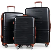 Costway Set de valises 3 pièces 20/24/28 pouces, set de valises de voyage à coque dure avec serrure TSA, poignée de traction télescopique & 4 roulettes, bagage à main extensible noir