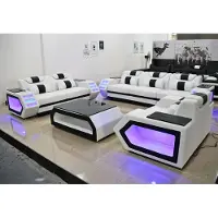 Xl Moebel Gmbh Ensemble de canapé blanc, modèle 321, avec assises rembourrées, idéal pour un coin salon. Canapé d'angle pour salon