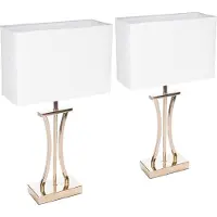 Ed Brubaker Lot de 2 lampes de table ou de chevet Colonne dorée - Lampes de table vintage en métal - 50 cm de hauteur, or blanc