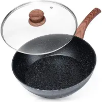 By Lille Vilde | Poêle - Poêle à frire - Ø 28 cm - Noir avec couvercle en verre - Revêtement anti-adhésif - Adapté à l'induction