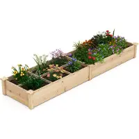 Costway Lit surélevé en bois, Lit de jardin avec 2 bacs à plantes et parois de séparation, Lit pour herbes aromatiques, Lit pour plantes et fleurs Bois de sapin 228 x62x25cm Naturel