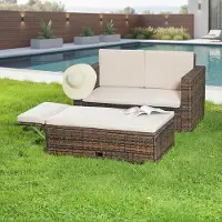 Mucola Meubles de jardin en poly rotin Lounge Fauteuil Canapé Banc Table Repose-pieds Pliable Ensemble de jardin en rotin Extérieur - Marron