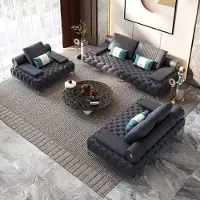 AEA Wohnzimmer Set 3tlg Schwarz Wohnzimmer Sofagarnitur 3 + 2+ 1 Sitzer Holz