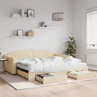 Prolenta Maison Exclusive - Lit de jour convertible avec tiroirs, couleur crème, 100 x 200 cm, tissu