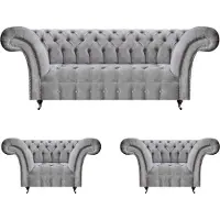 Xl Moebel Gmbh Gris Canapé 3pcs 2x Fauteuil Meuble rembourré Canapé trois places Chesterfield