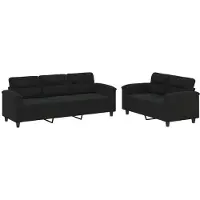 Syfax Ensemble de canapés 2 pcs avec coussins noir tissu microfibre