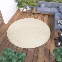 Tapiso Tapis Rund Outdoor Indoor Salon Chambre Design Moderne Terrasse Balcon Crème 120 x 120 cm