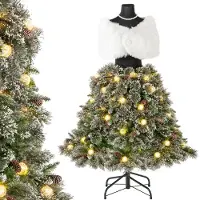 Costway Arbre de Noël artificiel en forme de poupée de couture, sapin avec 50 boules lumineuses LED, 36 pommes de pin naturelles, écharpe & collier