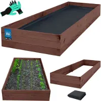 KOTARBAU Carré Potager Bois de Pin Imprégné 200x120x27 cm Marron Bac Potager Jardiniere Surelevee Exterieur avec Vlies et Gants à Griffes
