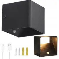 Zree Applique murale rechargeable avec détecteur de mouvement Intérieur 4000mAh Lampe murale Led rechargeable Applique murale sans fil avec interrupteur pour chambre à coucher Salon Escalier