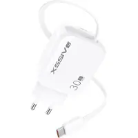 Xssive Chargeur rapide PD 30W avec câble USB-C rétractable - Blanc