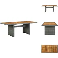vidaXL Table de jardin gris clair Poly rotin et bois massif d'acacia - Tables de jardin